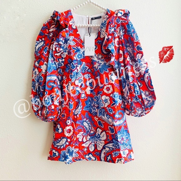 ZARA Ruffled Print Dress - Picture 8 of 11